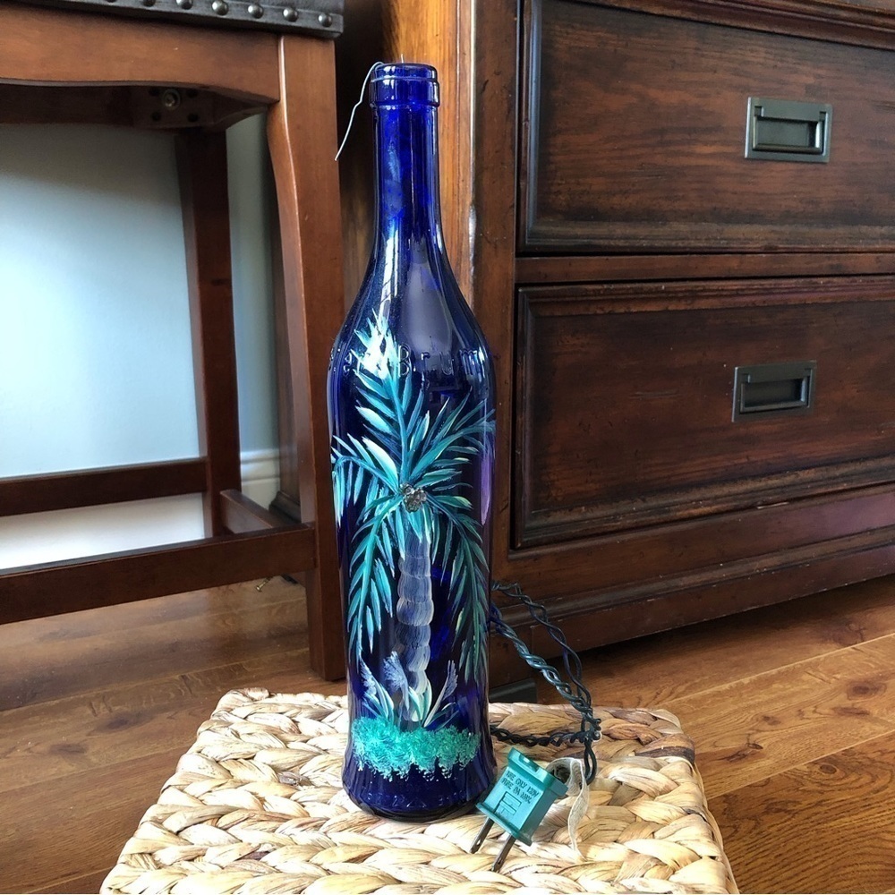 Hand painted palm tree bottle with lights